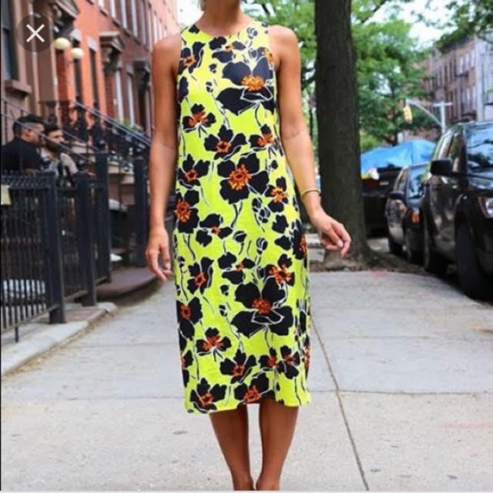 Wayf Yellow and Black Floral Midi Dress Size XS